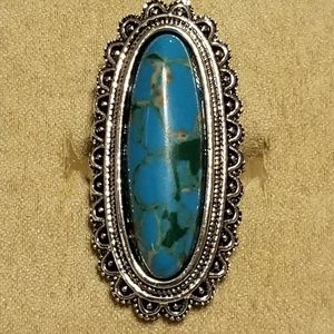NEW Long Howlite dyed Turquoise Boho Statment Ring